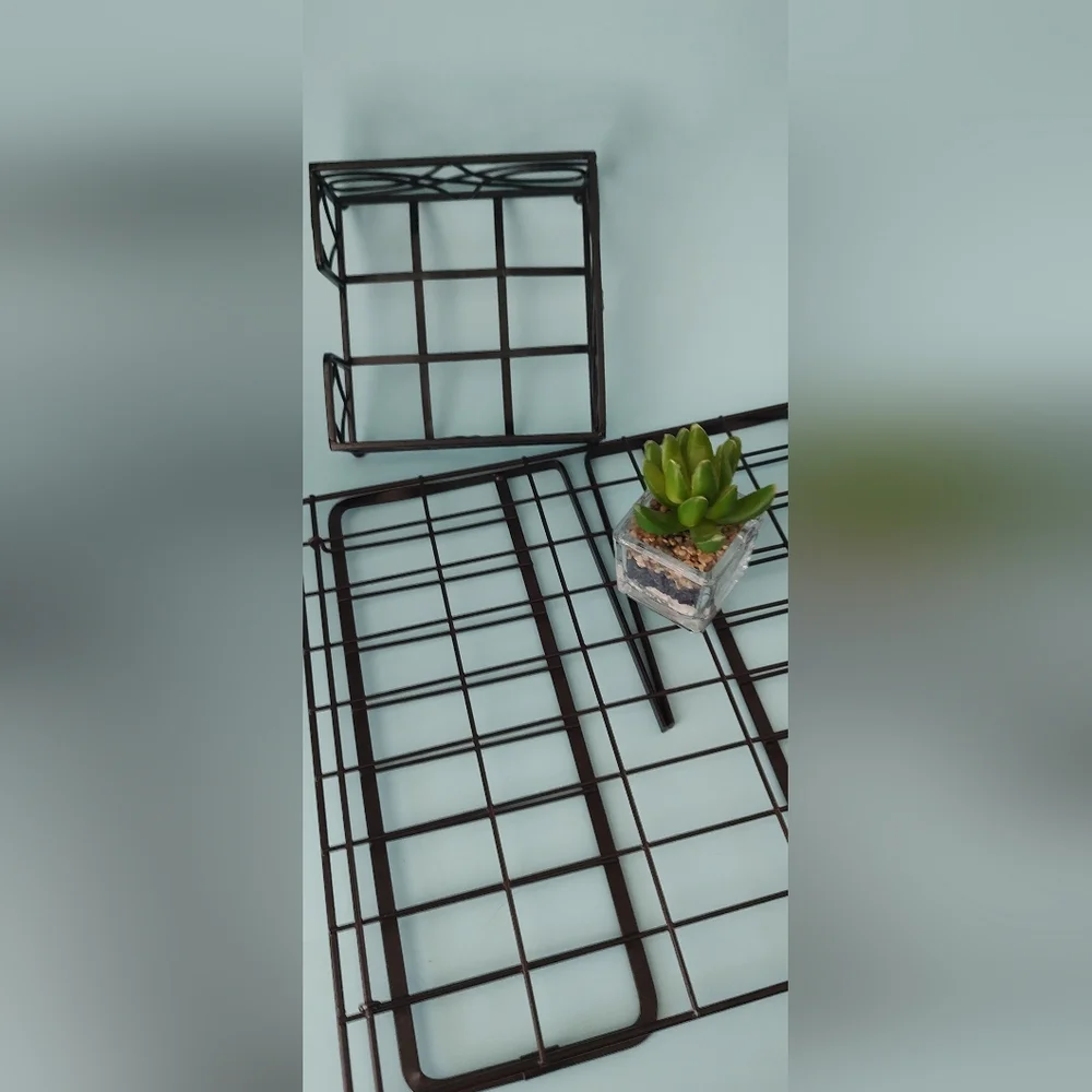 Under shelf storage organizer dark  brown and napkins holder  black 2pz